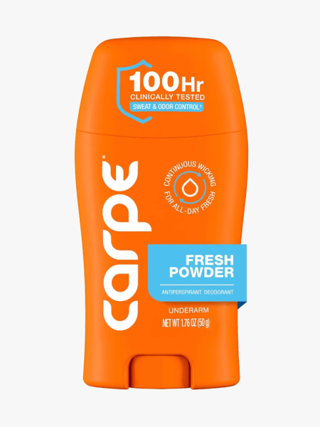 Carpe Antiperspirant Underarm Stick in branded component on a light gray background